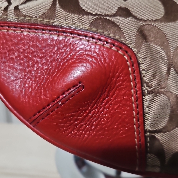 Coach EUC Y2K Half Moon Brown and Red Signature Shoulder Bag - Picture 11 of 16